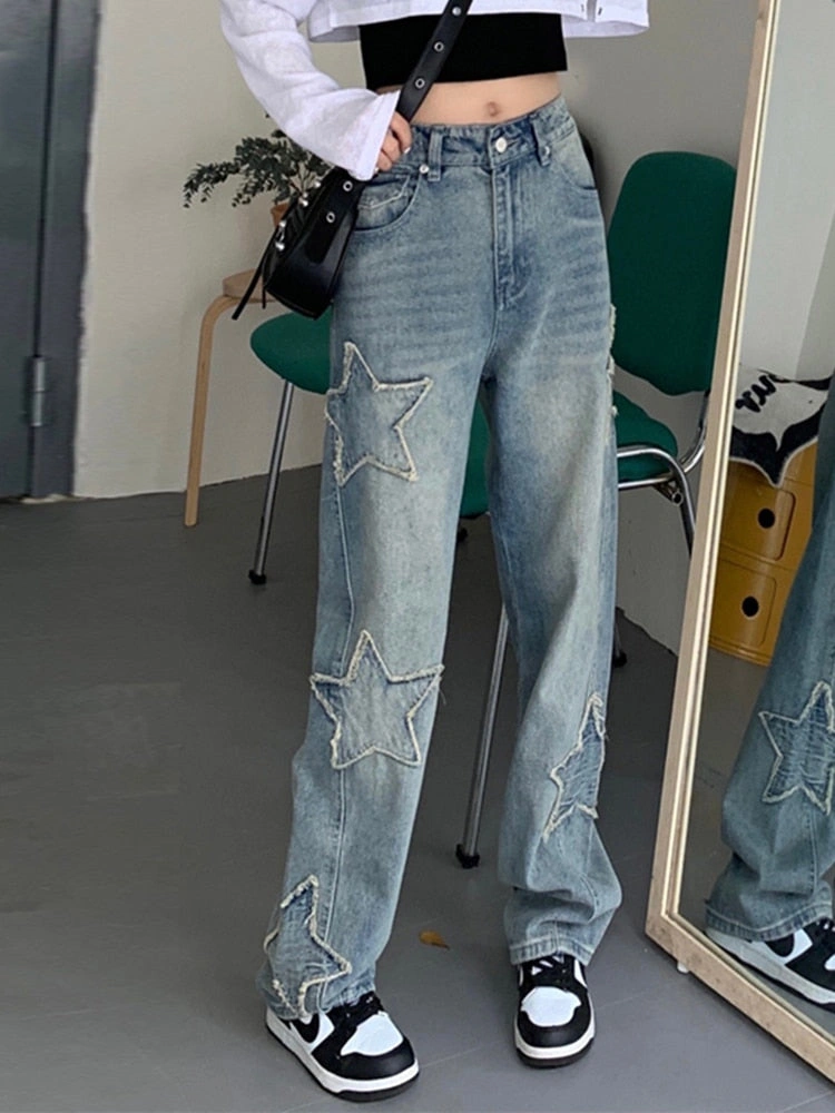 DÉCOUVREZ vos Y2K jeans patchwork larges, taille haute, style vintage irrésistible !